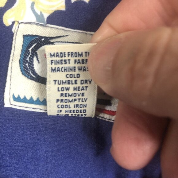 Vintage Hawaiian Shirt Mens 2X Blue Pinup Girls Retro Beach Bikinis Sailors - Picture 7 of 16